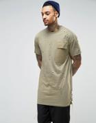 Granted Longline Distressed T-shirt - Khaki