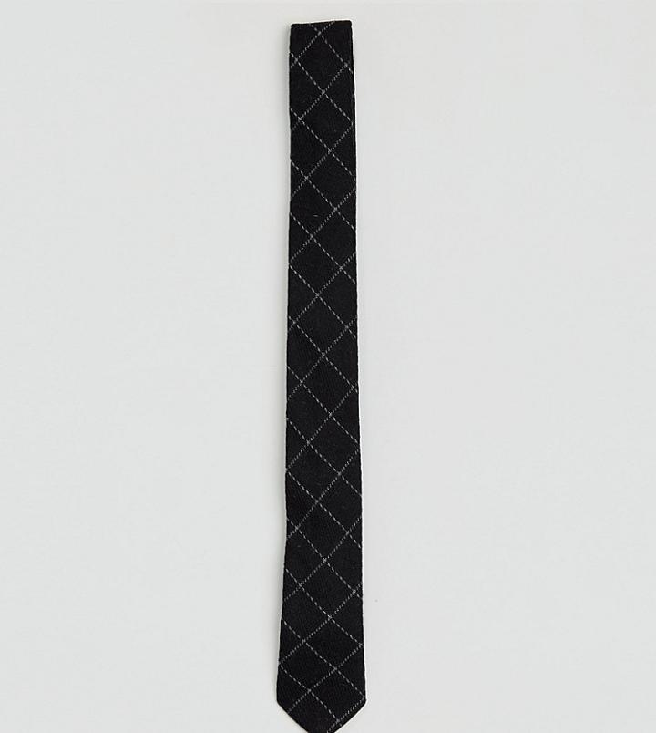 Noak Skinny Tie In Grid Check - Black