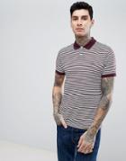 Pretty Green Slim Fit Feeder Stripe Polo In Burgundy - Red