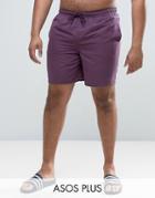 Asos Plus Swim Shorts In Purple Mid Length - Purple