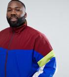 Asos Design Festival Plus Windbreaker Track Jacket In Color Block Navy - Red