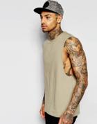 Asos Sleeveless T-shirt With Dropped Armhole In Green - Green