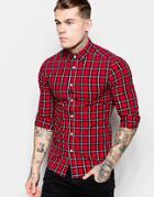 Asos Skinny Shirt In Check With Long Sleeves - Burgundy