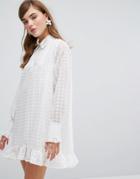 Sister Jane Shirt Dress With Embroidered Sheer Layer - White