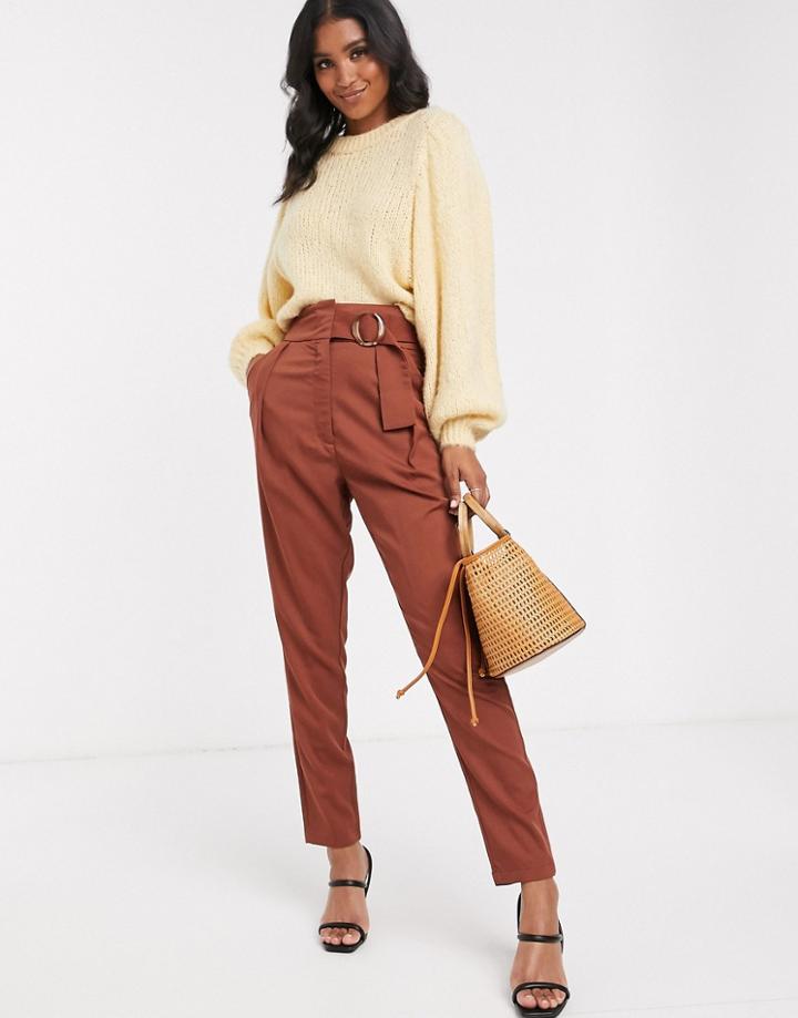 Y.a.s High Waist Wide Leg Pants With Wide Belt - Brown