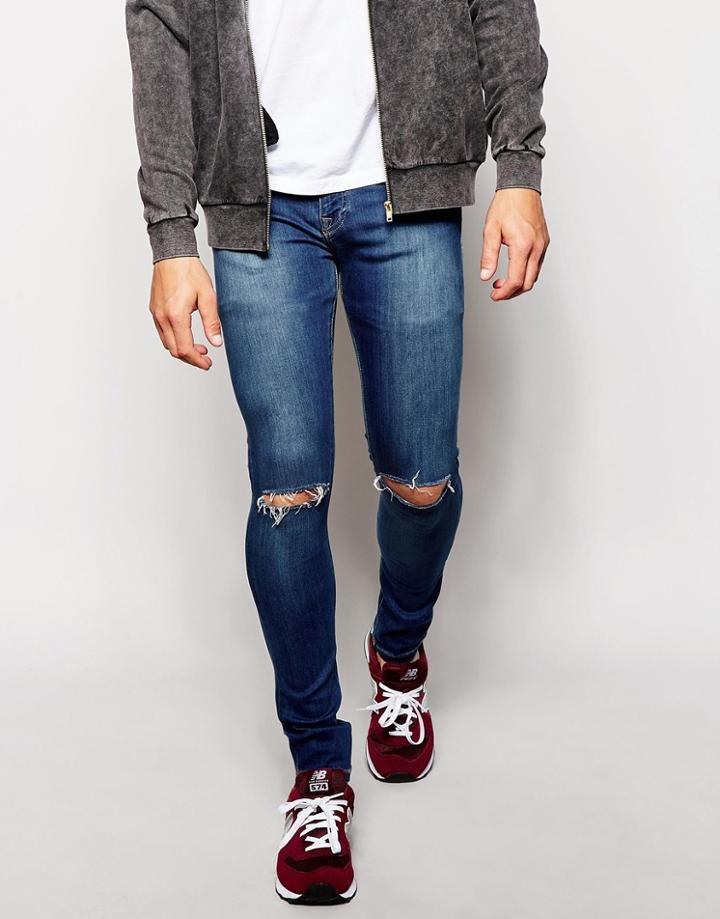 Brooklyn Supply Co Jeans Spray On Extreme Skinny Vintage Blue Ripped Knee - Vintage Blue Ripped