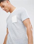 Celio T-shirt In Stripe With Pocket In White - White