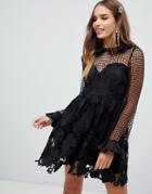 Dolly & Delicious Lace Sleeve Mini Prom Dress With Collar In Black - Black