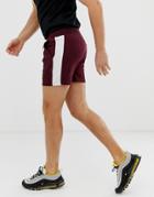Asos Design Jersey Skinny Shorts In Shorter Length With Side Stripe In Burgundy - Red