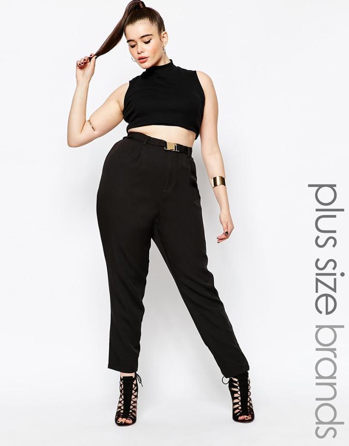 Missguided Plus Buckle Detail Cigarette Trousers - Black