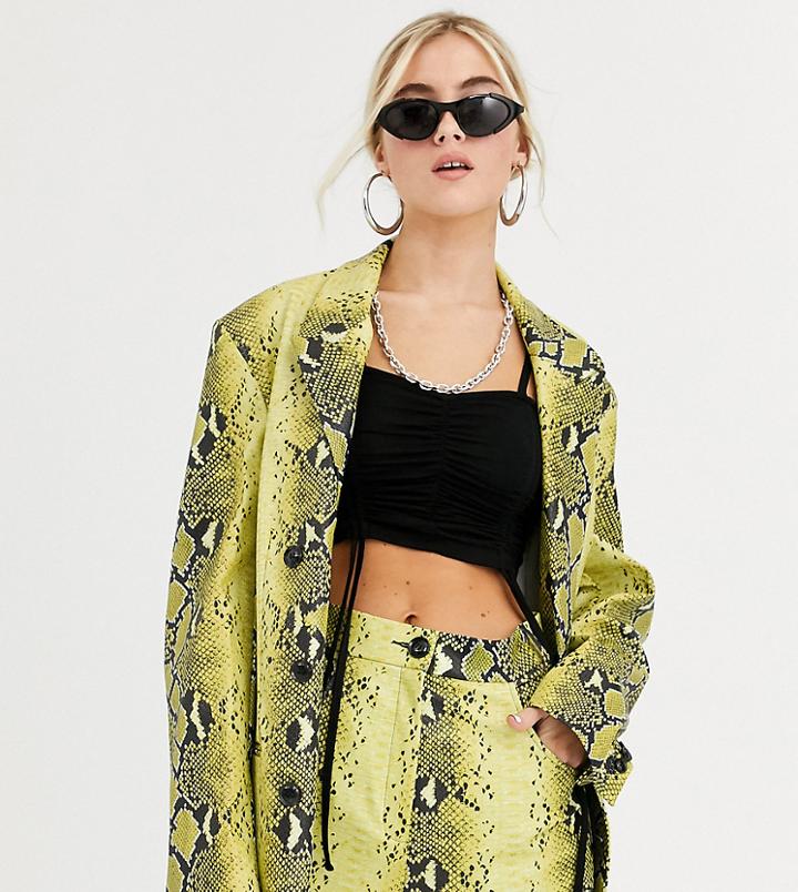 Collusion Oversized Pu Blazer In Snake-yellow