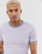 Asos Design Ribbed T-shirt With Contrast Tipping In Purple - Purple