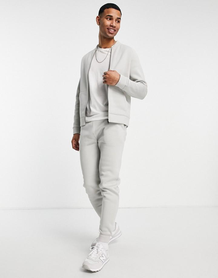Threadbare Full Zip Sweatshirt & Sweatpants Tracksuit Set In Light Gray
