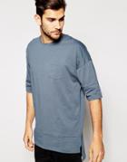 Asos Super Longline T-shirt With Pocket And Seam Detail - Blue