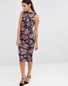 Vesper Sleeveless Floral Print Pencil Dress With Ruching Detail - Pink