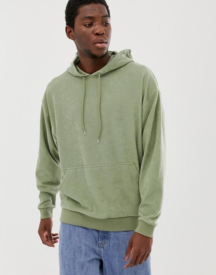 Asos Design Oversized Hoodie In Green Towelling