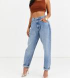 Asos Design Petite High Rise 'slouchy' Mom Jeans In Mid Vintage Wash-blue
