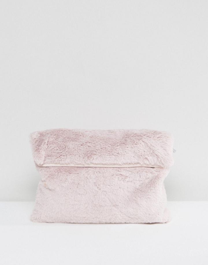 Lamoda Faux Fur Roll Top Clutch Bag - Gray