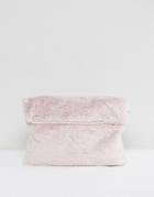 Lamoda Faux Fur Roll Top Clutch Bag - Gray