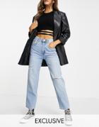 Pull & Bear Exclusive Elasticated Waist Mom Jean With Rips In Light Blue-blues