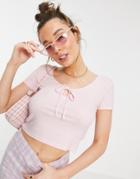 Brave Soul Marcela Cropped T-shirt With Tie-pink