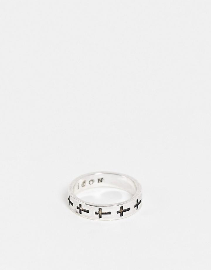 Icon Brand Cross Band Ring In Silver