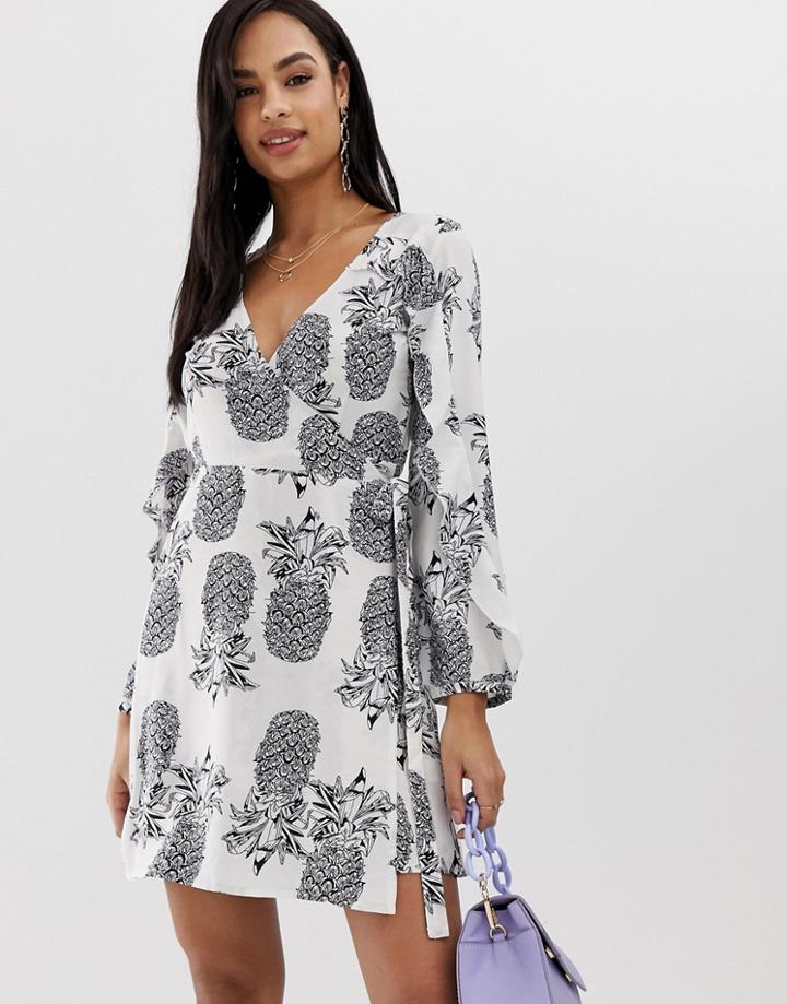 Liquorish Mini Wrap Dress In Pineapple Print-multi