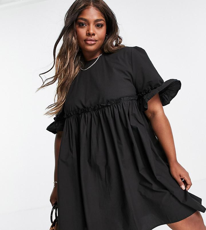 Urban Threads Plus Mini Smock Dress-black