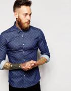 Asos Skinny Shirt In Long Sleeve With Spirograph Print - Blue