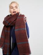 Asos Oversized Long Fluffy Check Brown Scarf - Brown