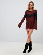 Moon River Color Block Knit Sweater-brown
