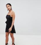 Asos Design Petite Wrap Front Bow Scuba Mini Dress - Black