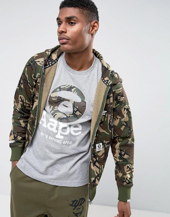 Aape By A Bathing Ape Zip Through Hoodie With Badge Print In Camo - Green