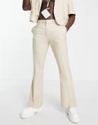 Asos Design Flared Suit Pants In Ecru Microtexture-neutral