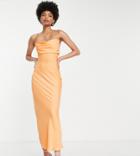 In The Style Tall Exclusive Satin Cowl Neck Midi Dress In Orange