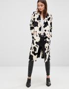 Helene Berman College Coat In Faux Cow - Multi