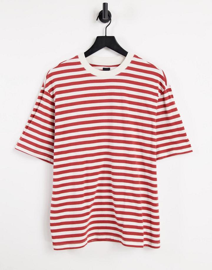 River Island Oversized Vertical Stripe T-shirt In Burgundy-purple