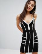 Parisian Monochrome Bodycon Cami Dress - Black