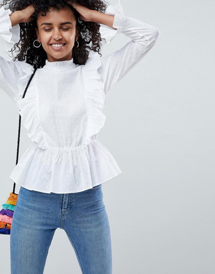 Asos Design Victoriana Top With Ruffle Detail - White