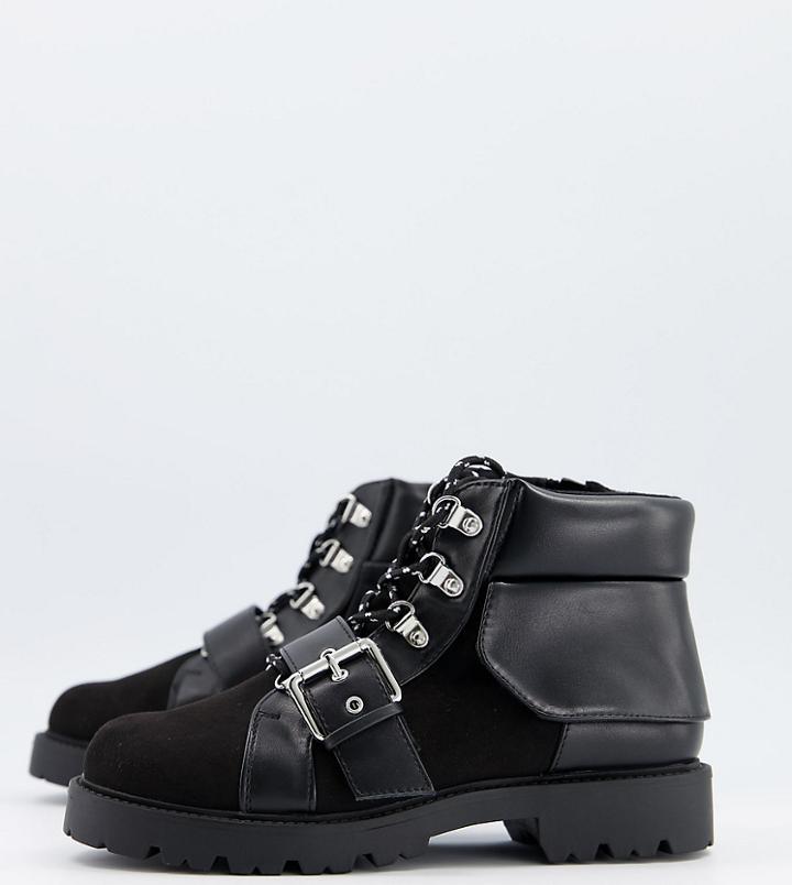 Asos Design Wide Fit Angelo Lace Up Hiker Boots In Black