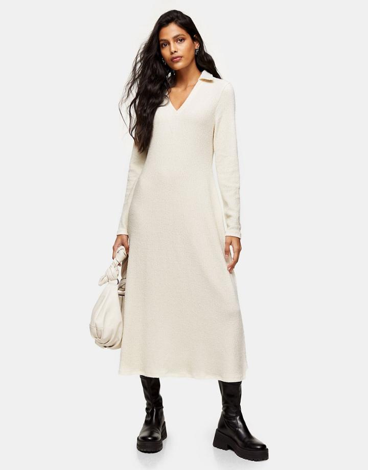 Topshop Collared Midi Dress In Cream-white