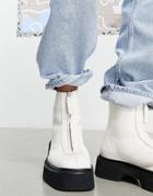 Asos Design Chelsea Calf Boots In Off White Leather With Front Zip Detail On Chunky Sole