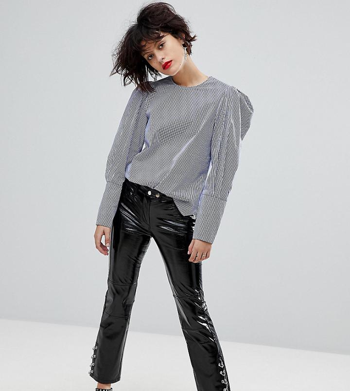 Mango Vinyl Cuff Detail Slim Pants-black