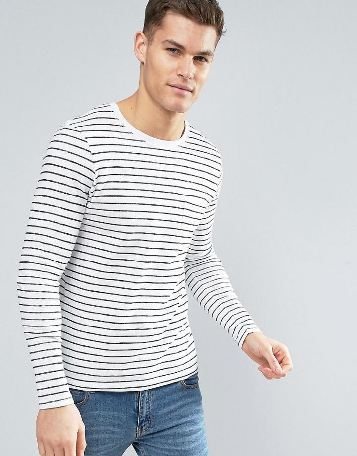 Jack & Jones Premium Long Sleeve Stripe Top - White