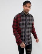 Asos Oversized Buffalo Cut And Sew Check Shirt - Red