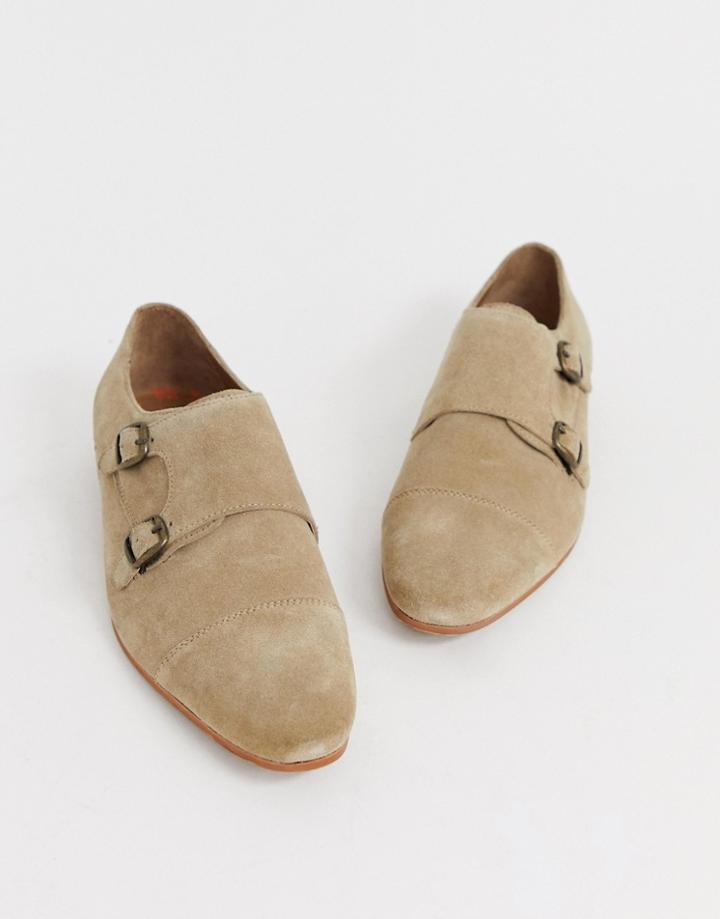 Walk London Monk Shoes In Beige Suede