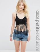 Asos Petite Exclusive Tank Top With Fringing - Black
