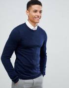 Asos Design Muscle Fit Merino Wool Sweater In Navy