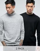 Asos Cotton Crew And Roll Neck Sweater 2 Pack- - Multi
