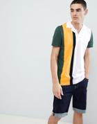 Asos Design Polo Shirt With Vertical Color Block In Green - Green